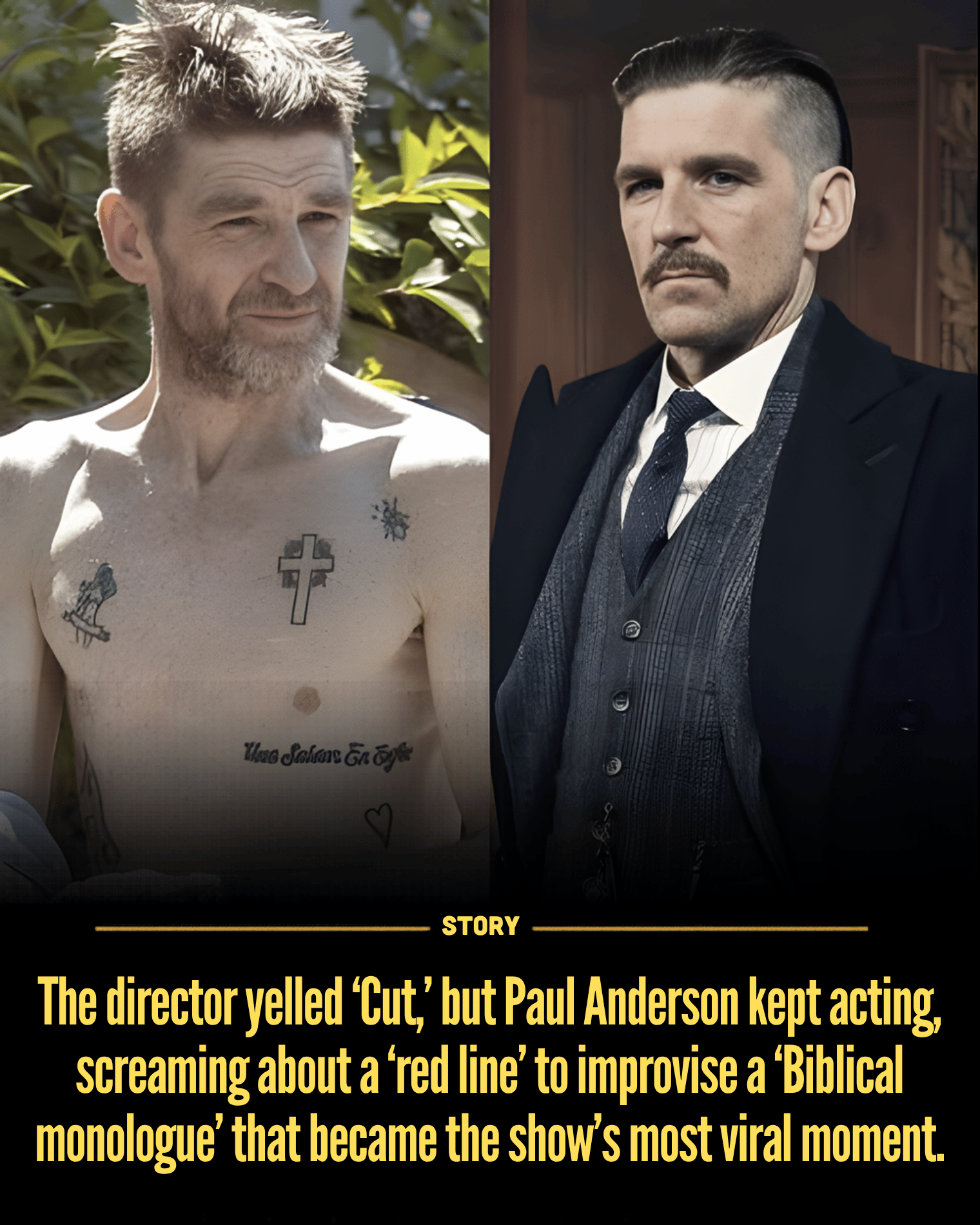 The director yelled ‘Cut,’ but Paul Anderson kept acting, screaming about a ‘red line’ to improvise a ‘Biblical monologue’ that became the show’s most viral moment.