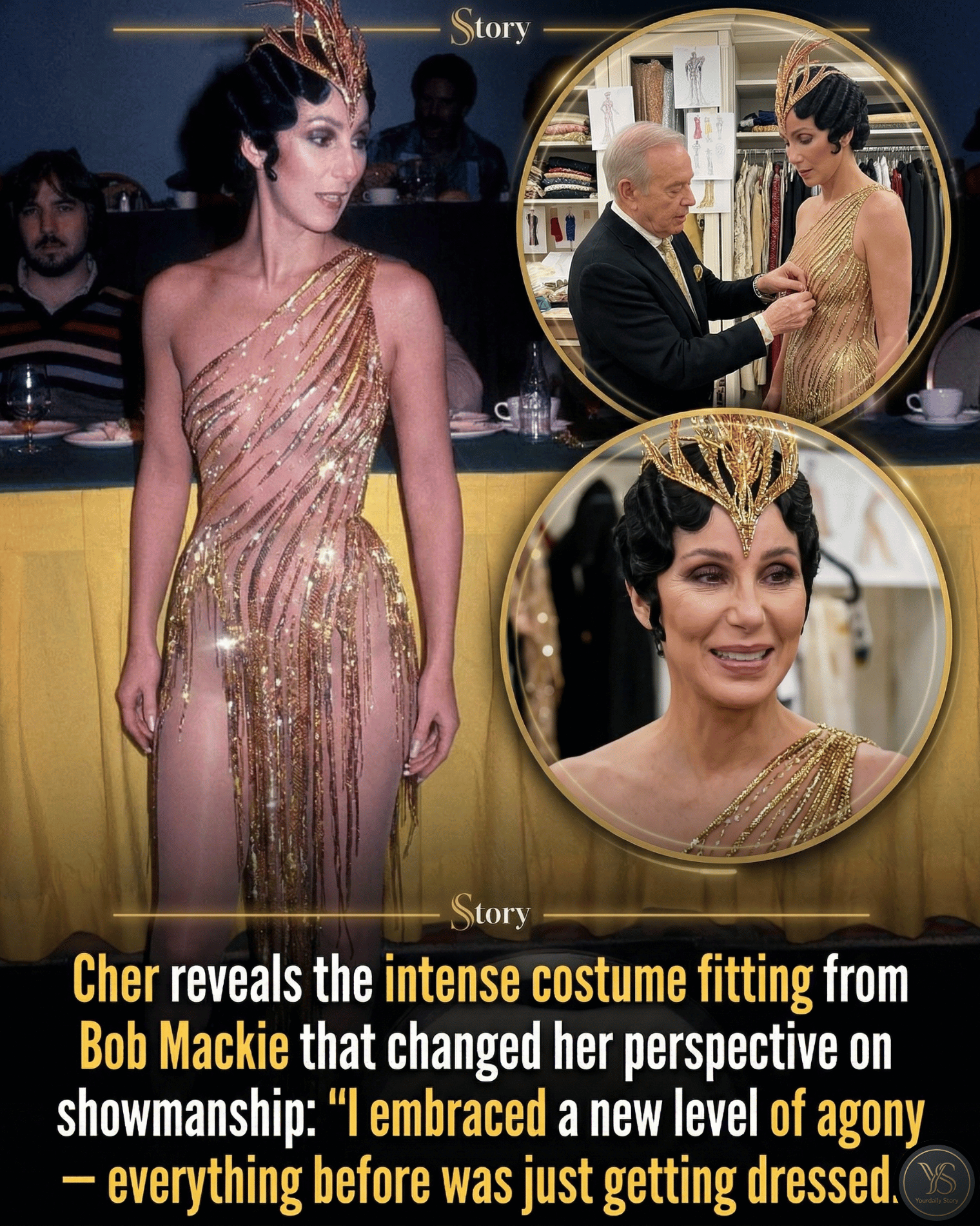 Cher reveals the intense costume fitting from Bob Mackie that changed her perspective on showmanship: “I embraced a new level of agony — everything before was just getting dressed.”