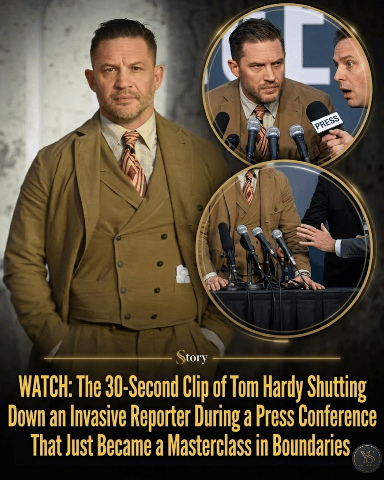 WATCH: The 30-Second Clip of Tom Hardy Shutting Down an Invasive Reporter During a Press Conference That Just Became a Masterclass in Boundaries.