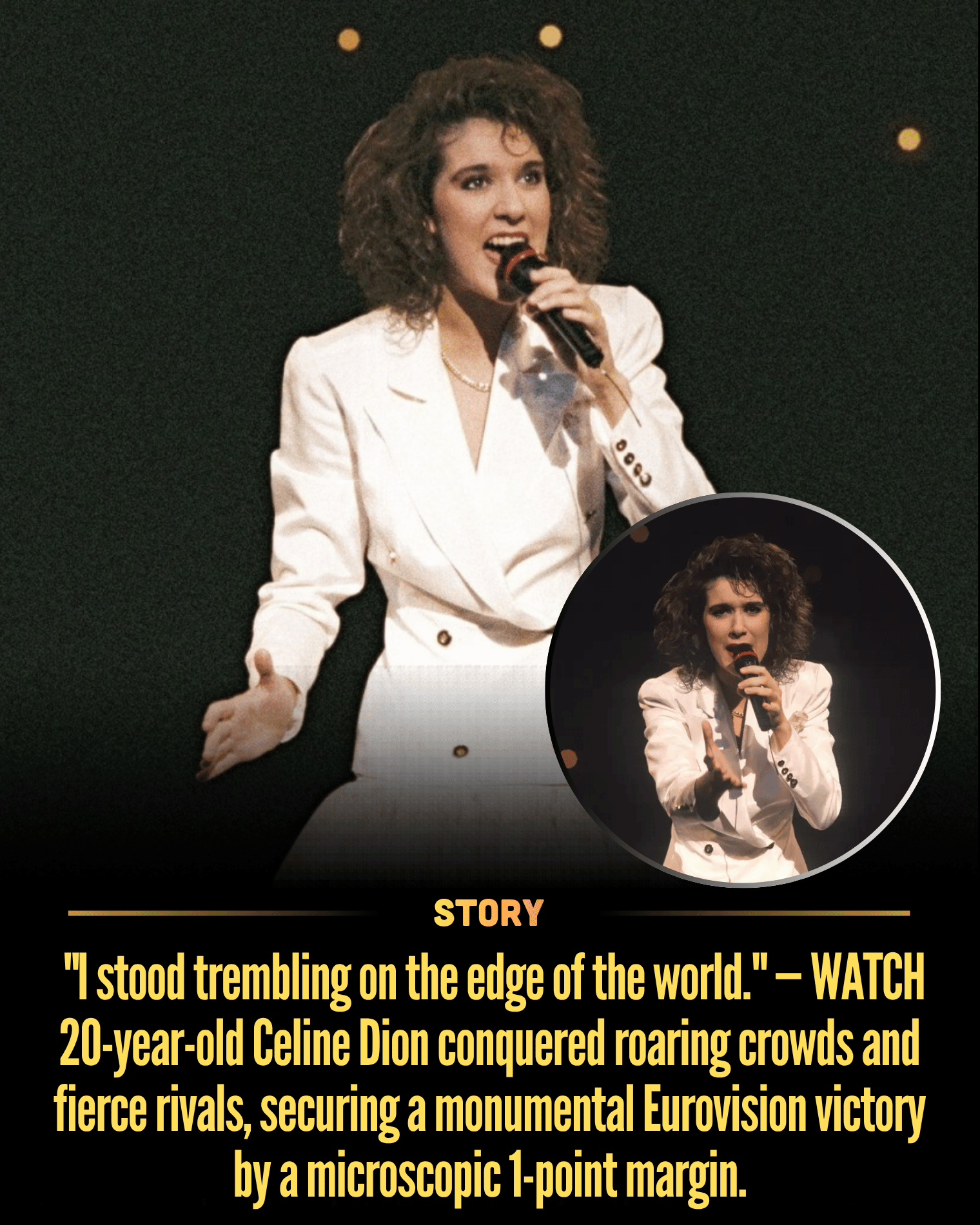 “I stood trembling on the edge of the world.” — WATCH 20-year-old Celine Dion conquered roaring crowds and fierce rivals, securing a monumental Eurovision victory by a microscopic 1-point margin.