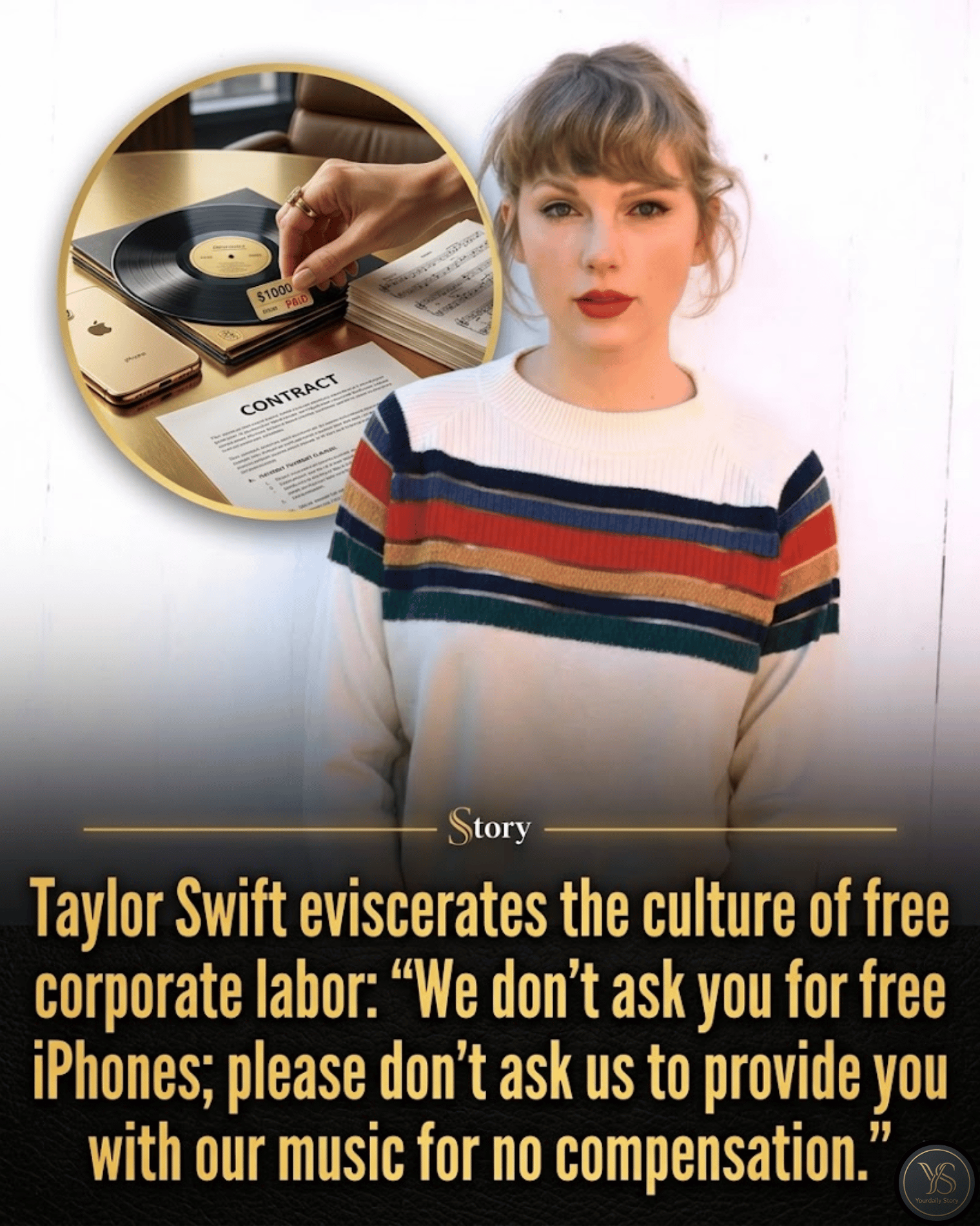 Taylor Swift eviscerates the culture of free corporate labor: “We don’t ask you for free iPhones; please don’t ask us to provide you with our music for no compensation.”