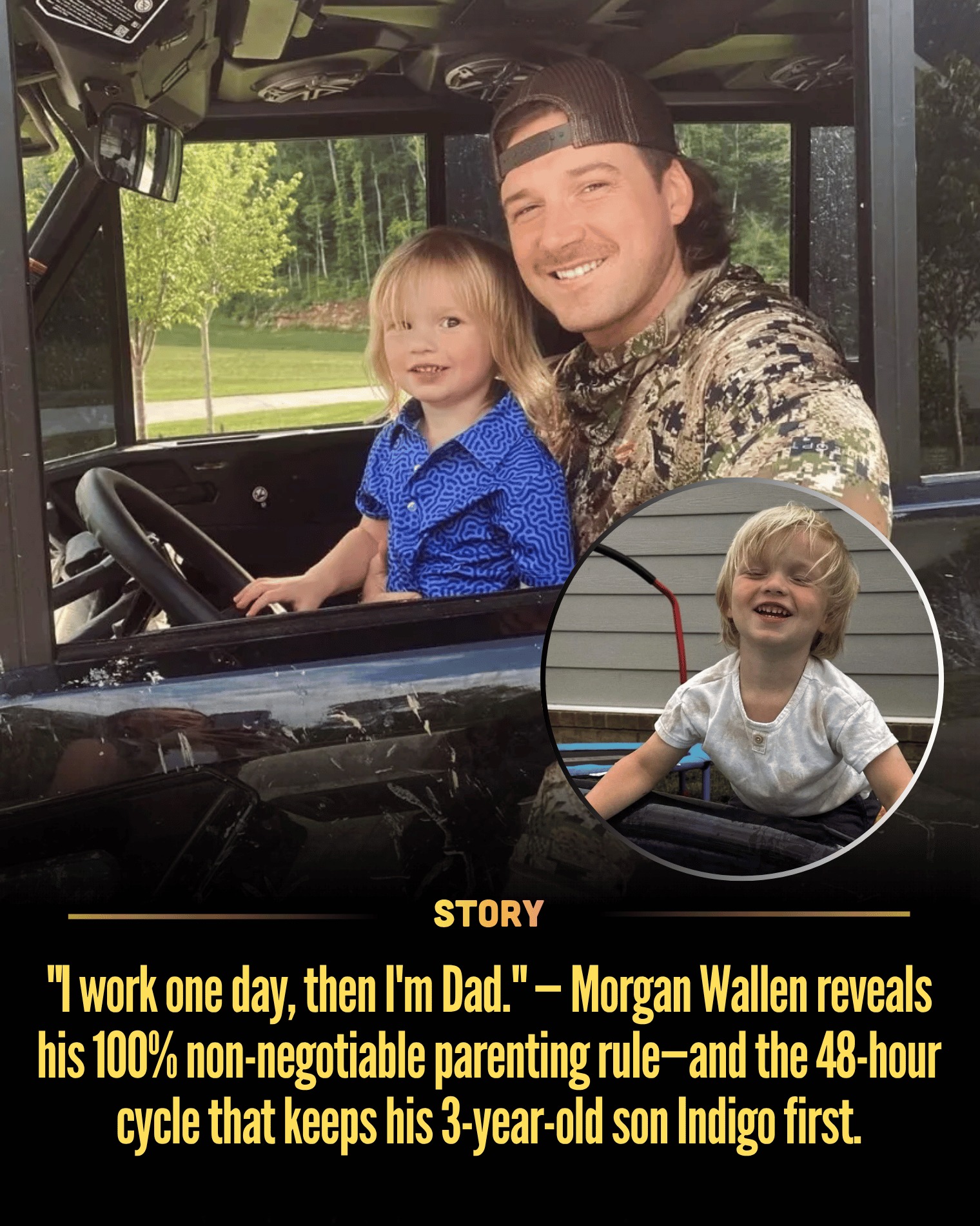 “I work one day, then I’m Dad.” — Morgan Wallen reveals his 100% non-negotiable parenting rule—and the 48-hour cycle that keeps his 3-year-old son Indigo first.