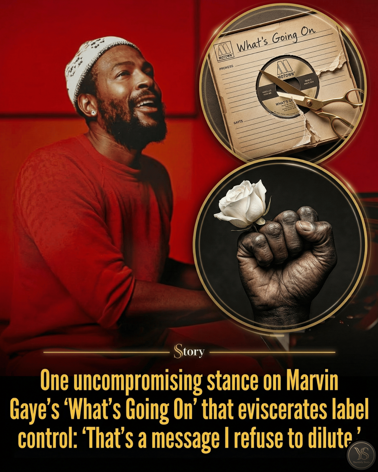 One uncompromising stance on Marvin Gaye’s “What’s Going On” that eviscerates label control: “That’s a message I refuse to dilute.”