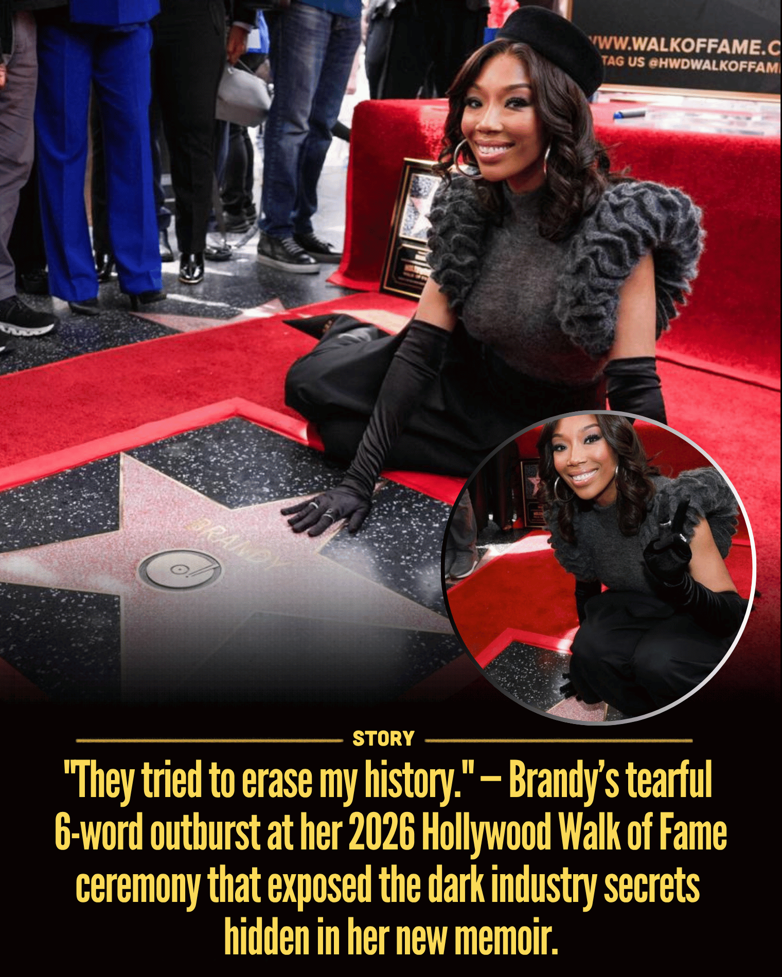 “They tried to erase my history.” — Brandy’s tearful 6-word outburst at her 2026 Hollywood Walk of Fame ceremony that exposed the dark industry secrets hidden in her new memoir.