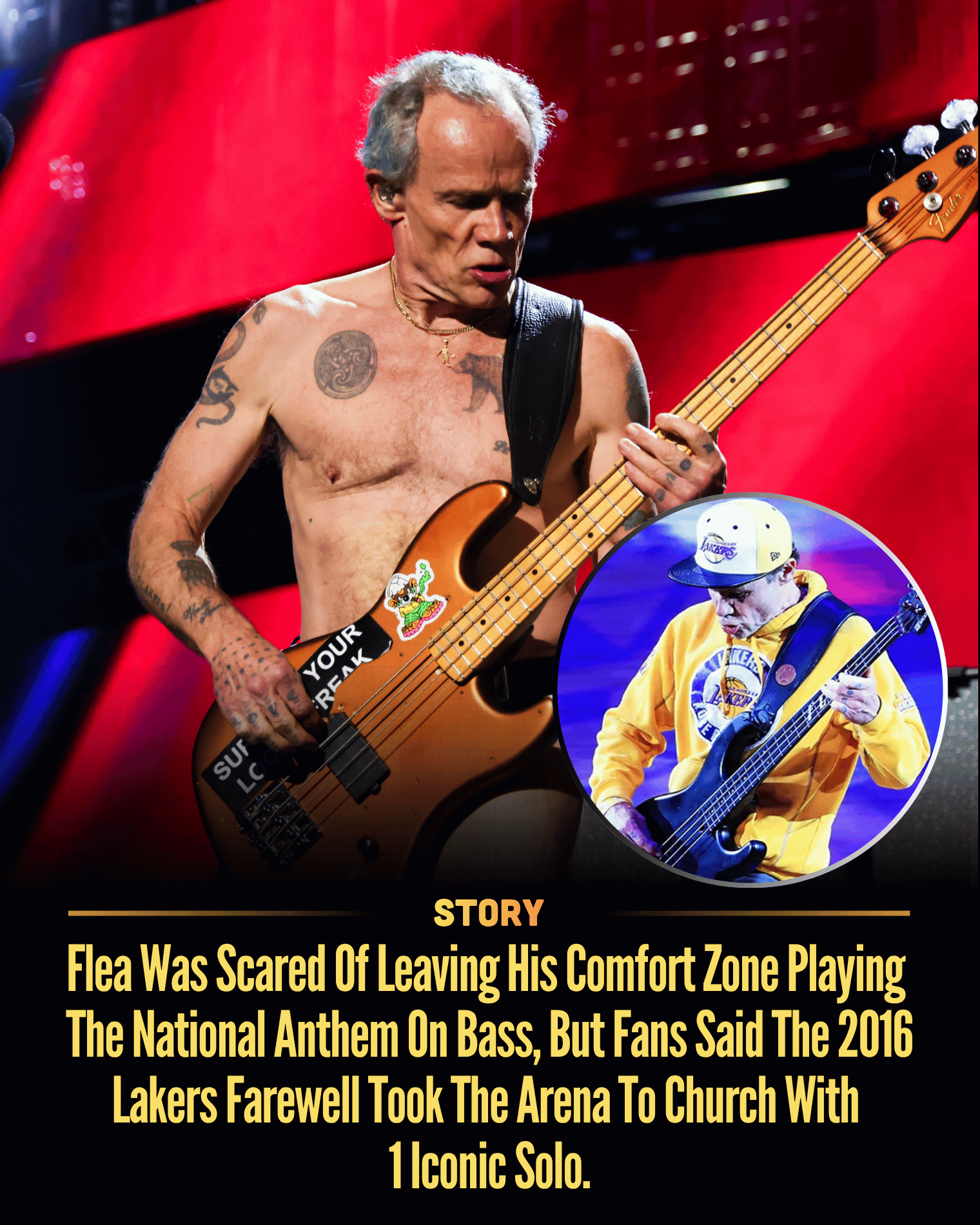 Flea Was Scared Of Leaving His Comfort Zone Playing The National Anthem On Bass, But Fans Said The 2016 Lakers Farewell Took The Arena To Church With 1 Iconic Solo.