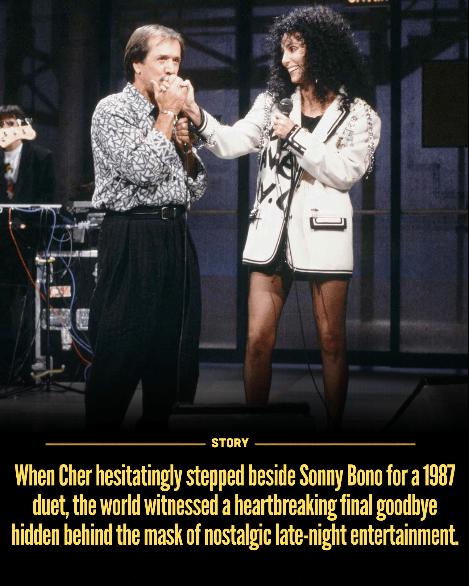 When Cher hesitatingly stepped beside Sonny Bono for a 1987 duet, the world witnessed a heartbreaking final goodbye hidden behind the mask of nostalgic late-night entertainment.
