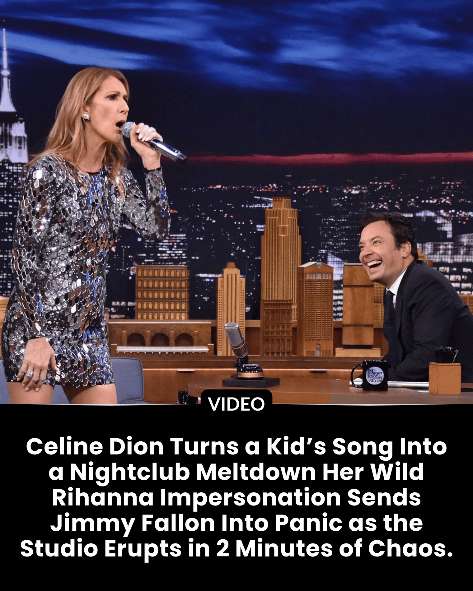 Celine Dion Turns a Kid’s Song Into a Nightclub Meltdown Her Wild Rihanna Impersonation Sends Jimmy Fallon Into Panic as the Studio Erupts in 2 Minutes of Chaos.