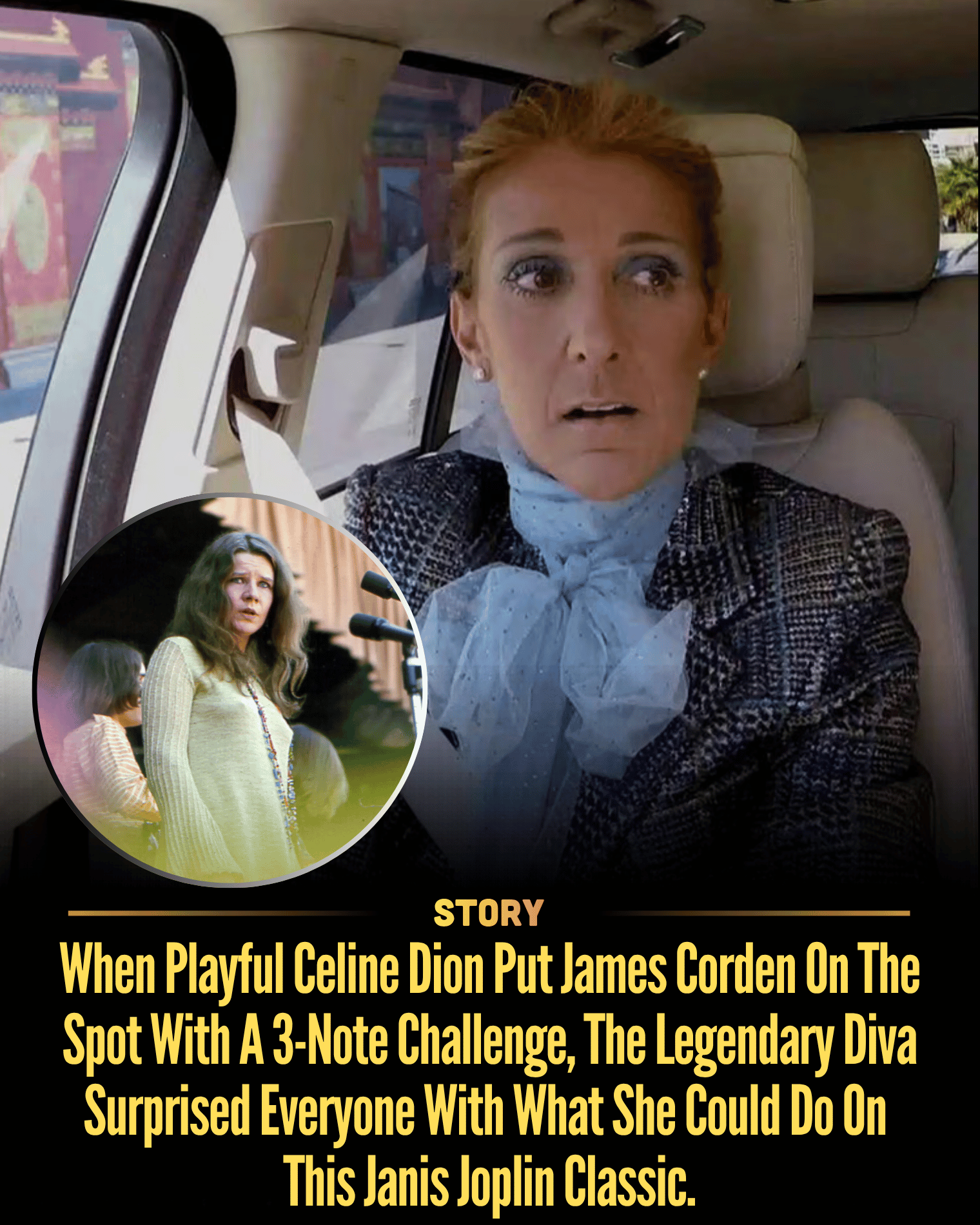 When Playful Celine Dion Put James Corden On The Spot With A 3-Note Challenge, The Legendary Diva Surprised Everyone With What She Could Do On This Janis Joplin Classic. Celine Dion is turning a playful moment into pure vocal chaos as she puts James Corden on the spot during a ride that quickly spirals into something unforgettable. Just when it feels like a joke, she flips the switch and unleashes a gritty, unexpected sound that no one saw coming, leaving the entire car stunned. [Read More]