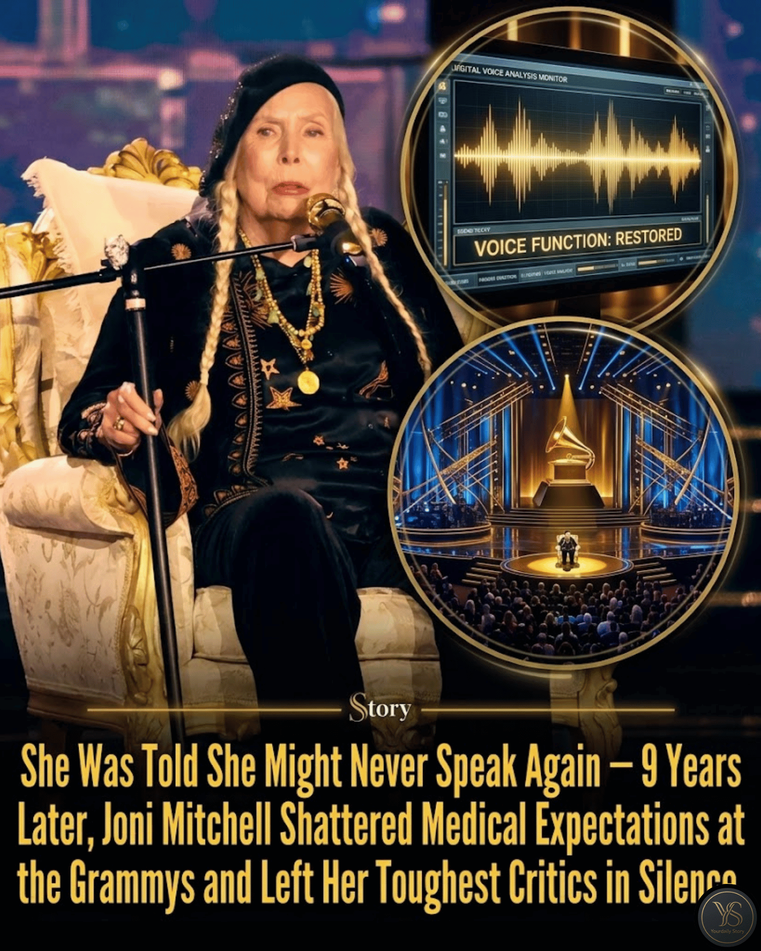 She Was Told She Might Never Speak Again — 9 Years Later, Joni Mitchell Shattered Medical Expectations at the Grammys and Left Her Toughest Critics in Silence.