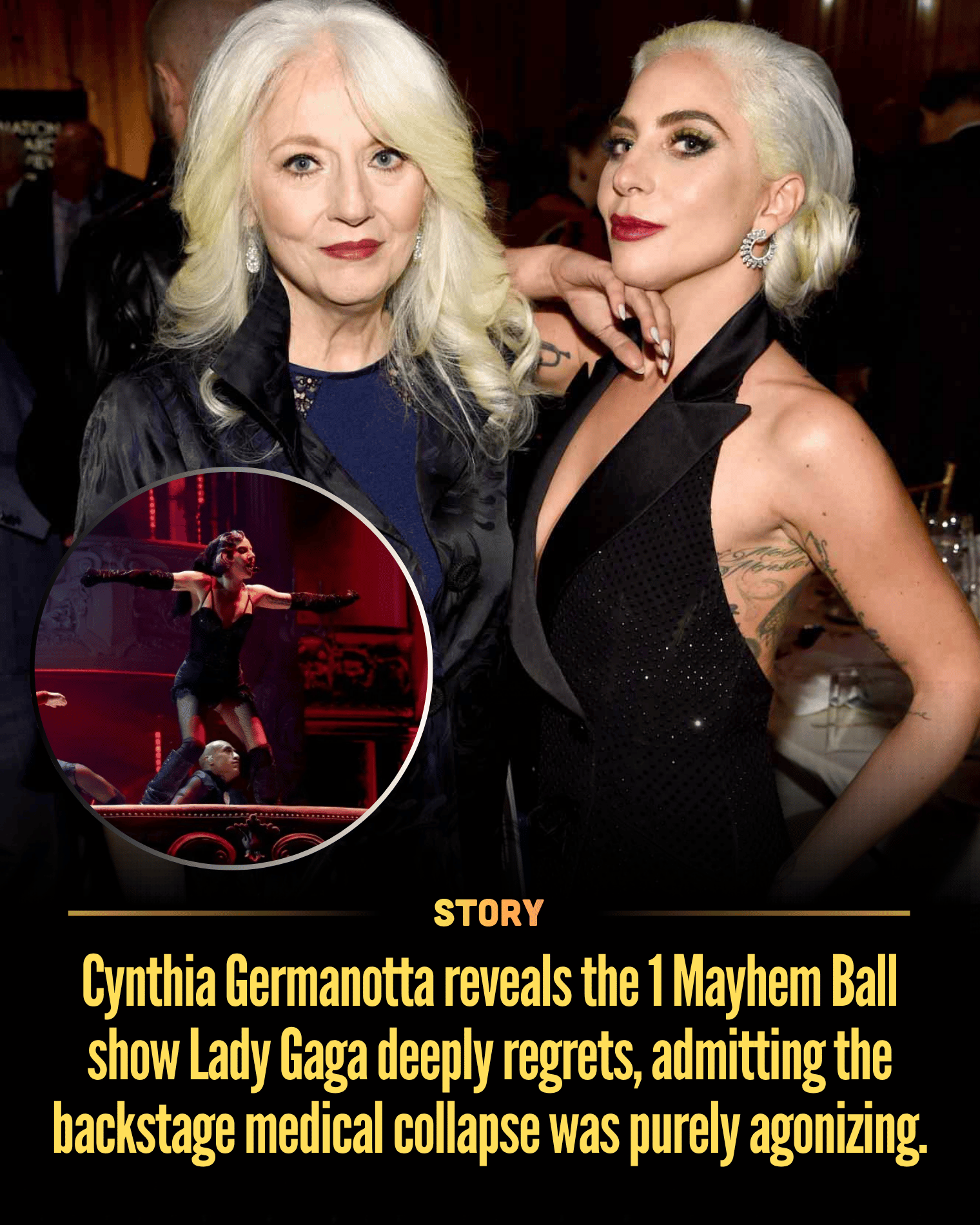 Cynthia Germanotta reveals the 1 Mayhem Ball show Lady Gaga deeply regrets, admitting the backstage medical collapse was purely agonizing.