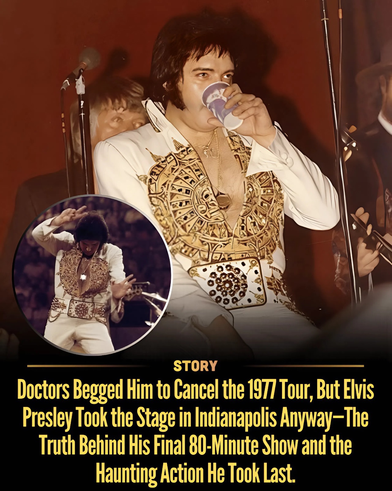 Doctors Begged Him to Cancel the 1977 Tour, But Elvis Presley Took the Stage in Indianapolis Anyway—The Truth Behind His Final 80-Minute Show and the Haunting Action He Took Last.
