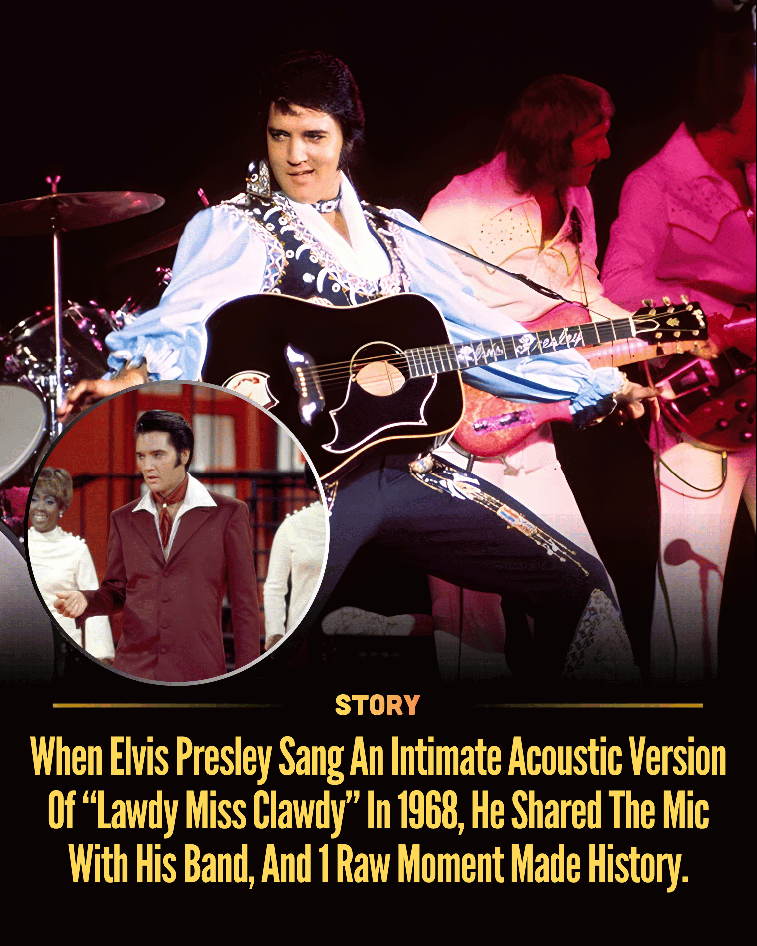 When Elvis Presley Sang An Intimate Acoustic Version Of “Lawdy Miss Clawdy” In 1968, He Shared The Mic With His Band, And 1 Raw Moment Made History.