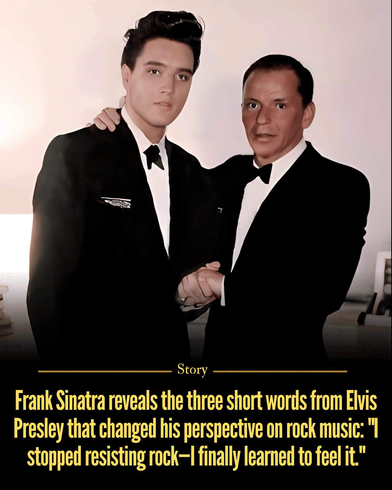 Frank Sinatra reveals the three short words from Elvis Presley that changed his perspective on rock music: “I stopped resisting rock—I finally learned to feel it.”