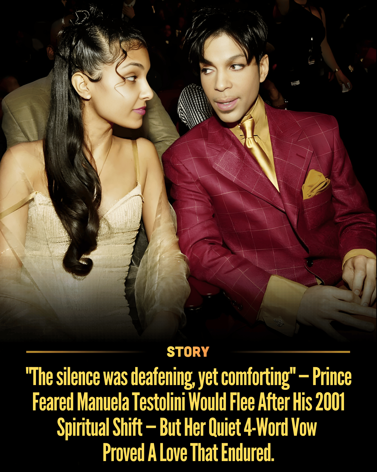 “The silence was deafening, yet comforting” — Prince Feared Manuela Testolini Would Flee After His 2001 Spiritual Shift — But Her Quiet 4-Word Vow Proved A Love That Endured.