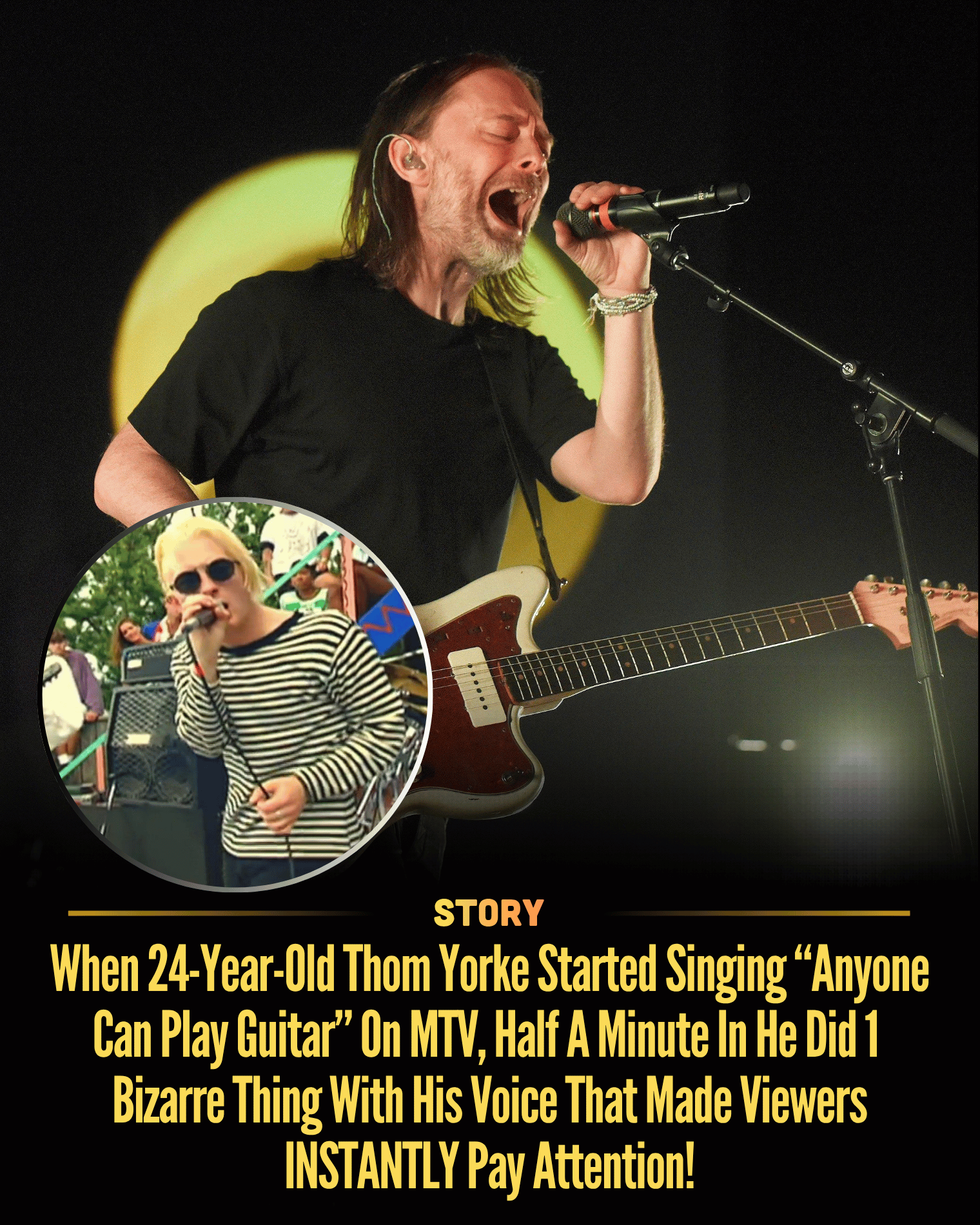 When 24-Year-Old Thom Yorke Started Singing “Anyone Can Play Guitar” On MTV, Half A Minute In He Did 1 Bizarre Thing With His Voice That Made Viewers INSTANTLY Pay Attention!