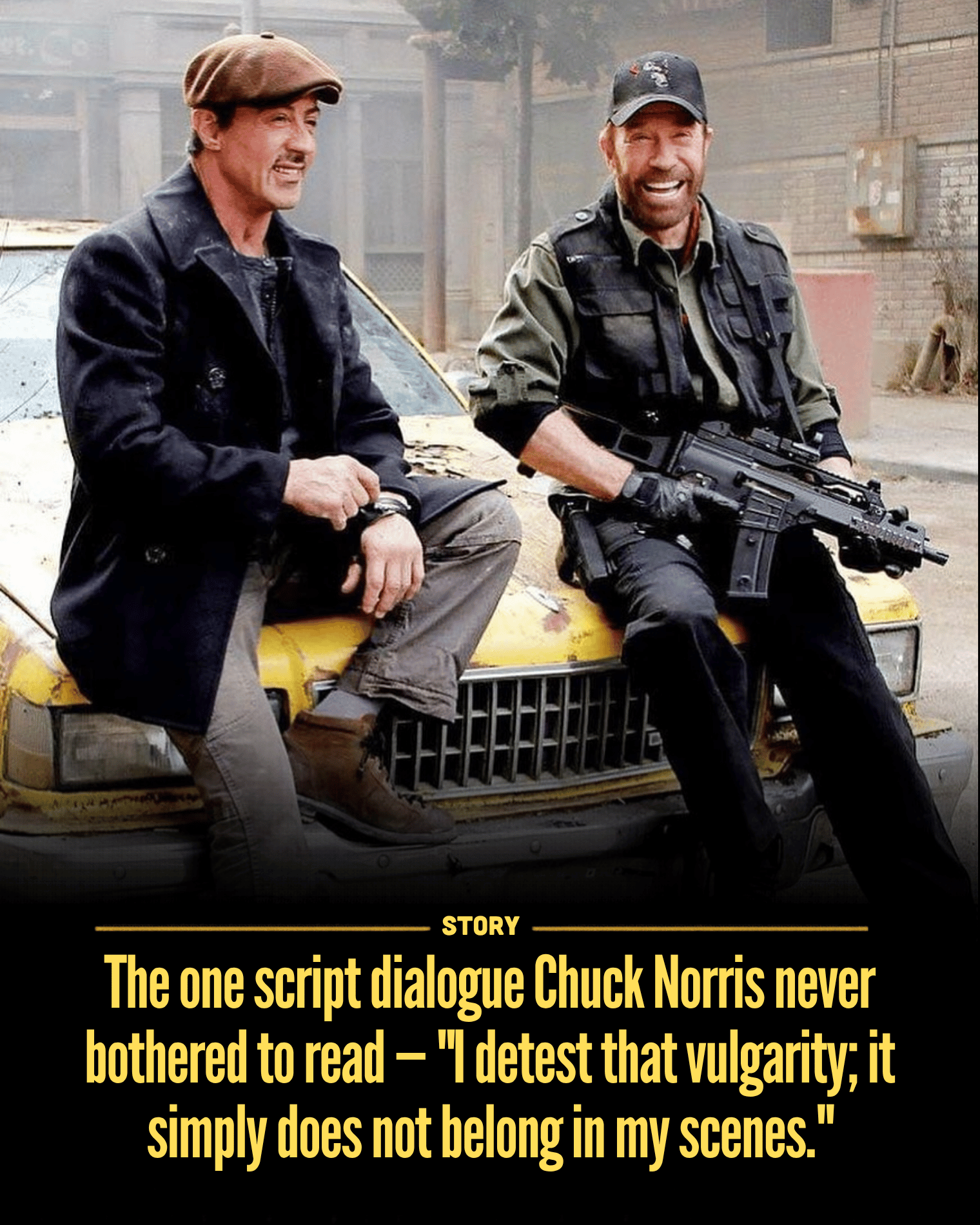 The one script dialogue Chuck Norris never bothered to read — “I detest that vulgarity; it simply does not belong in my scenes.”