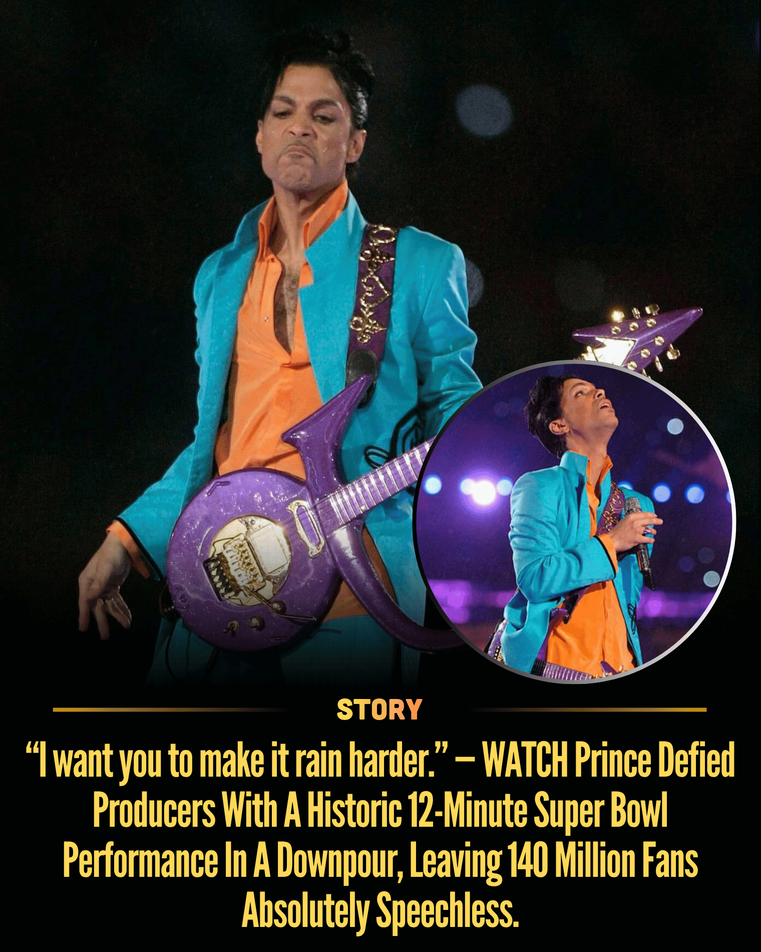 “I want you to make it rain harder.” — WATCH Prince Defied Producers With A Historic 12-Minute Super Bowl Performance In A Downpour, Leaving 140 Million Fans Absolutely Speechless.