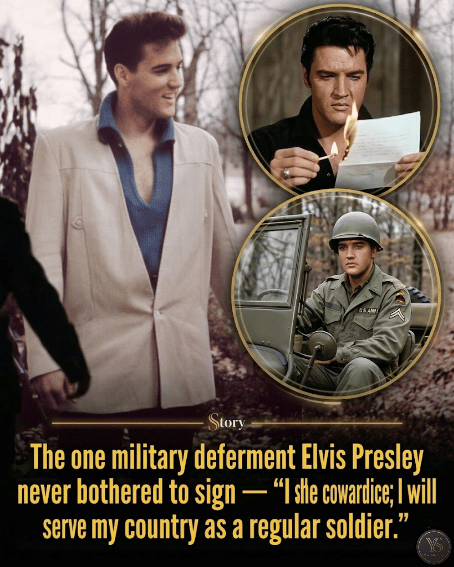 The one military deferment Elvis Presley never bothered to sign — “I shatter the cowardice; I will serve my country as a regular soldier.”