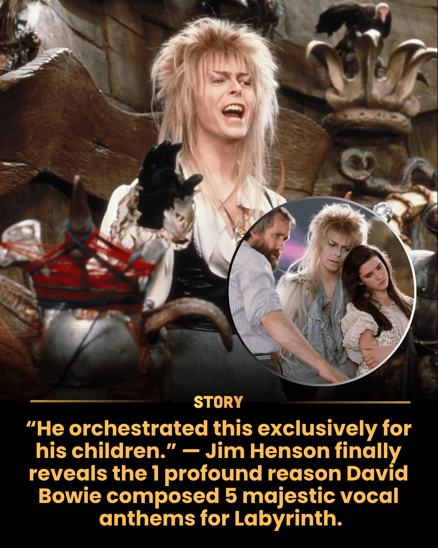 “He orchestrated this exclusively for his children.” — Jim Henson finally reveals the 1 profound reason David Bowie composed 5 majestic vocal anthems for Labyrinth.