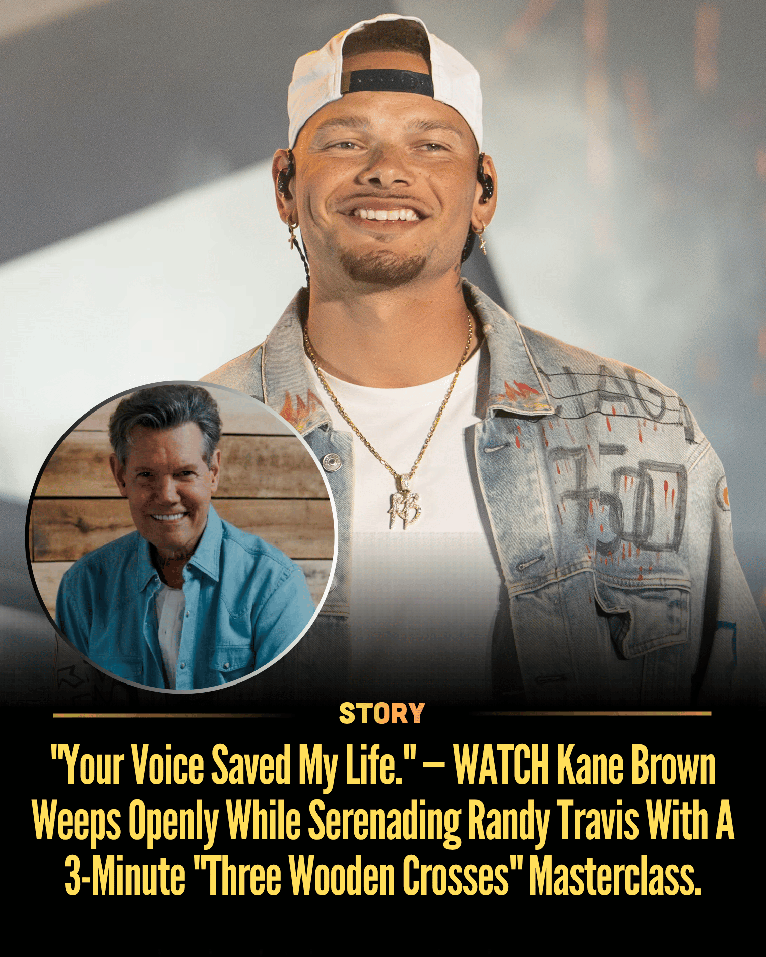 “Your Voice Saved My Life.” — WATCH Kane Brown Weeps Openly While Serenading Randy Travis With A 3-Minute “Three Wooden Crosses” Masterclass.