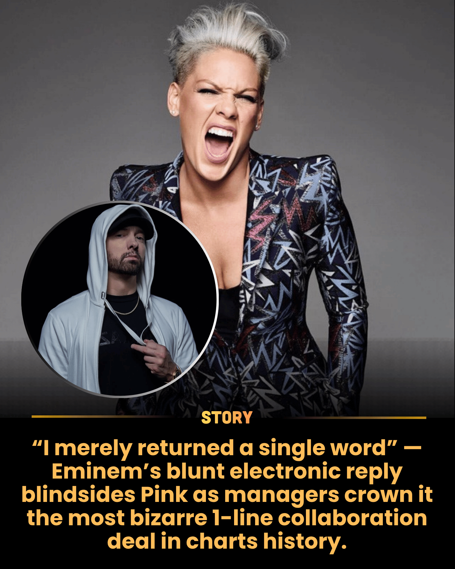 “I merely returned a single word” — Eminem’s blunt electronic reply blindsides Pink as managers crown it the most bizarre 1-line collaboration deal in charts history.