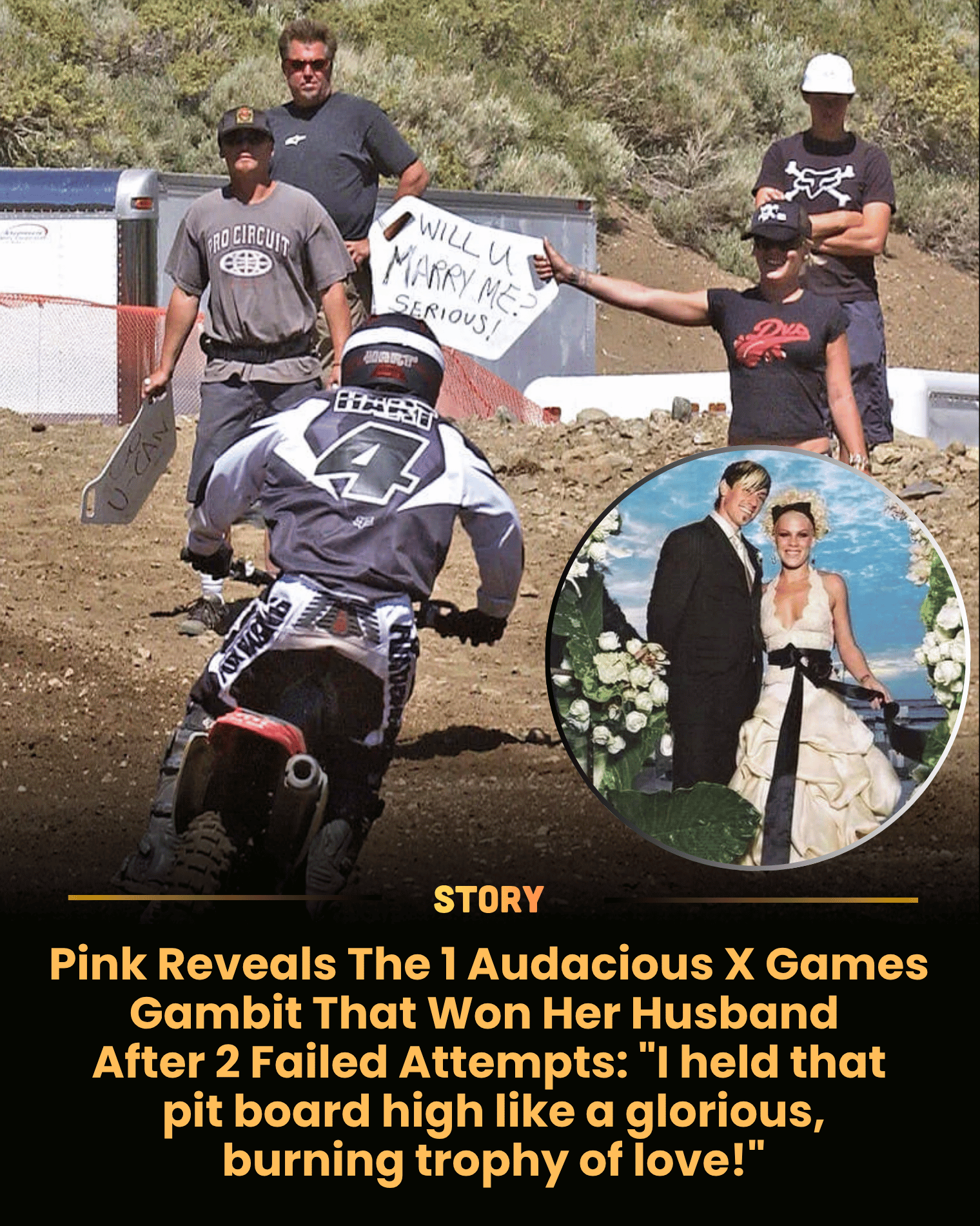 Pink Reveals The 1 Audacious X Games Gambit That Won Her Husband After 2 Failed Attempts: “I held that pit board high like a glorious, burning trophy of love!”