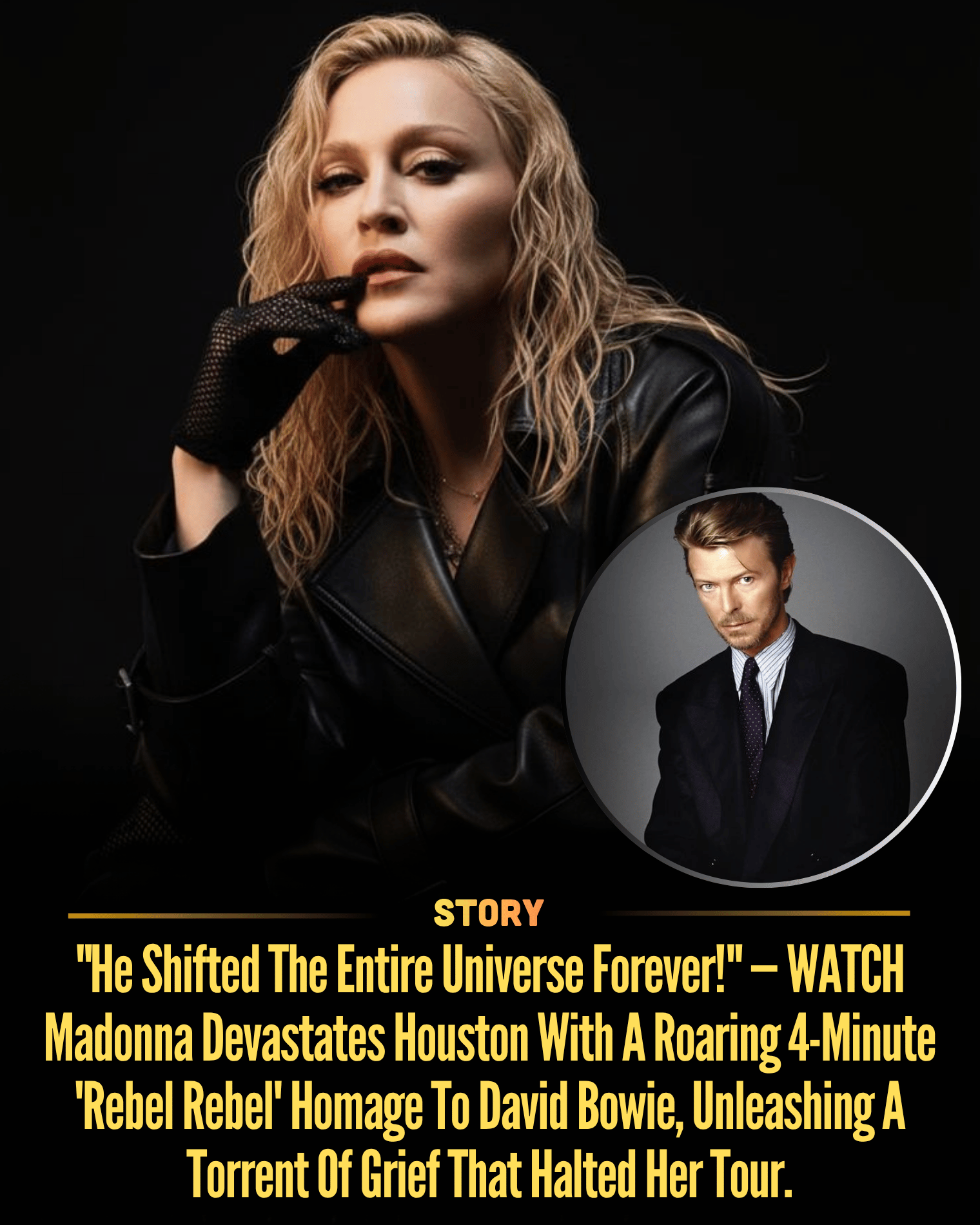 “He Shifted The Entire Universe Forever!” — WATCH Madonna Devastates Houston With A Roaring 4-Minute ‘Rebel Rebel’ Homage To David Bowie, Unleashing A Torrent Of Grief That Halted Her Tour.