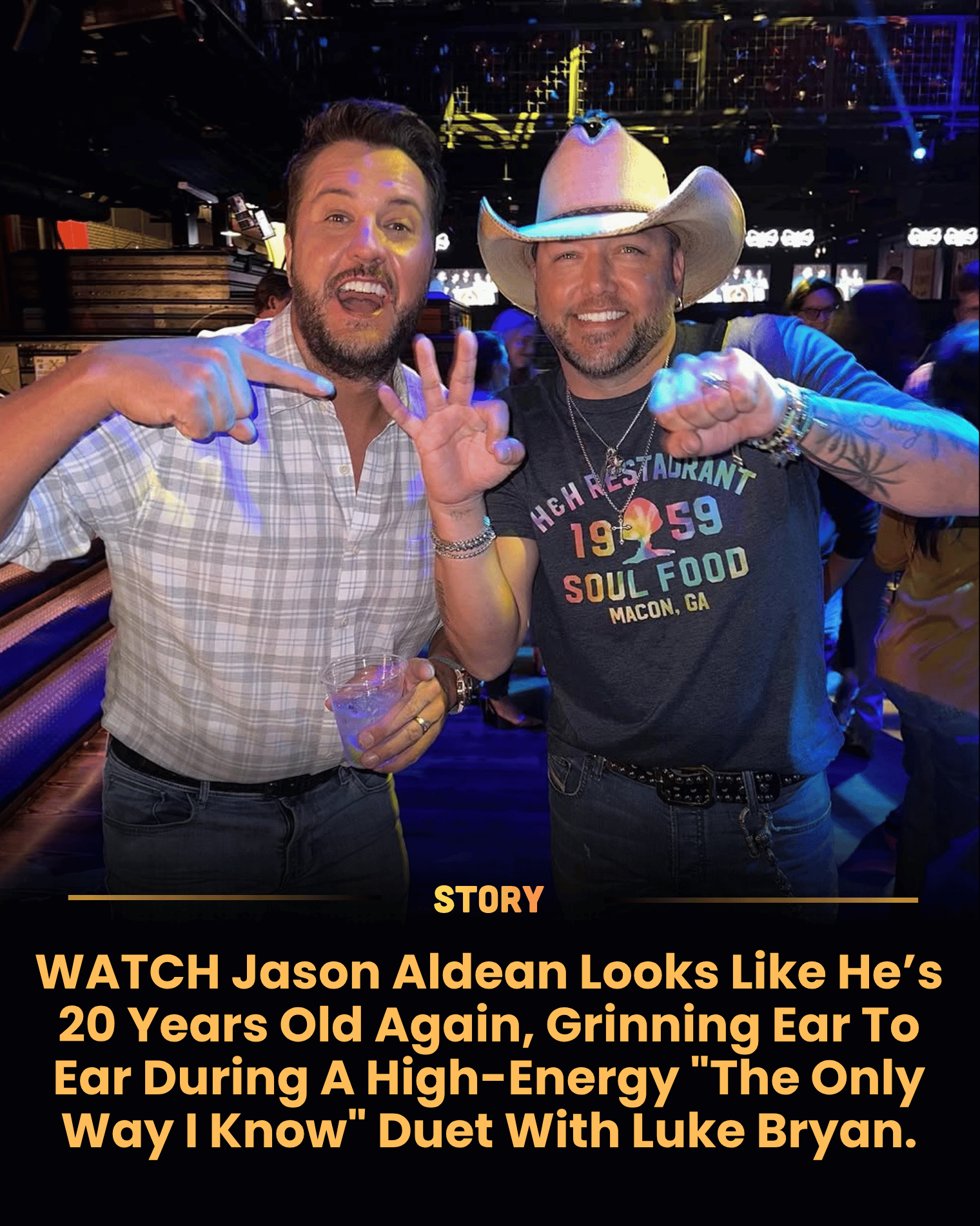 WATCH Jason Aldean Looks Like He’s 20 Years Old Again, Grinning Ear To Ear During A High-Energy “The Only Way I Know” Duet With Luke Bryan.