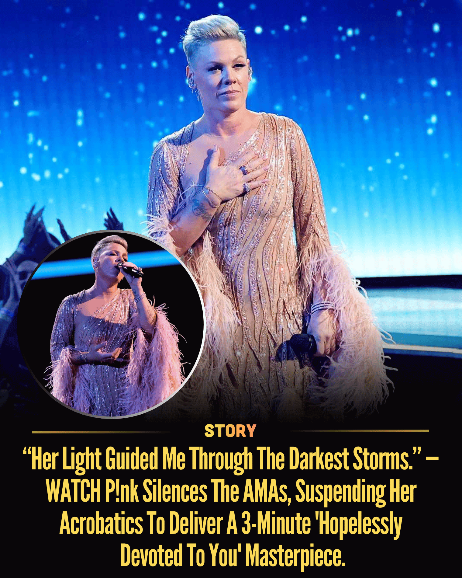 “Her Light Guided Me Through The Darkest Storms.” — WATCH P!nk Silences The AMAs, Suspending Her Acrobatics To Deliver A 3-Minute ‘Hopelessly Devoted To You’ Masterpiece.