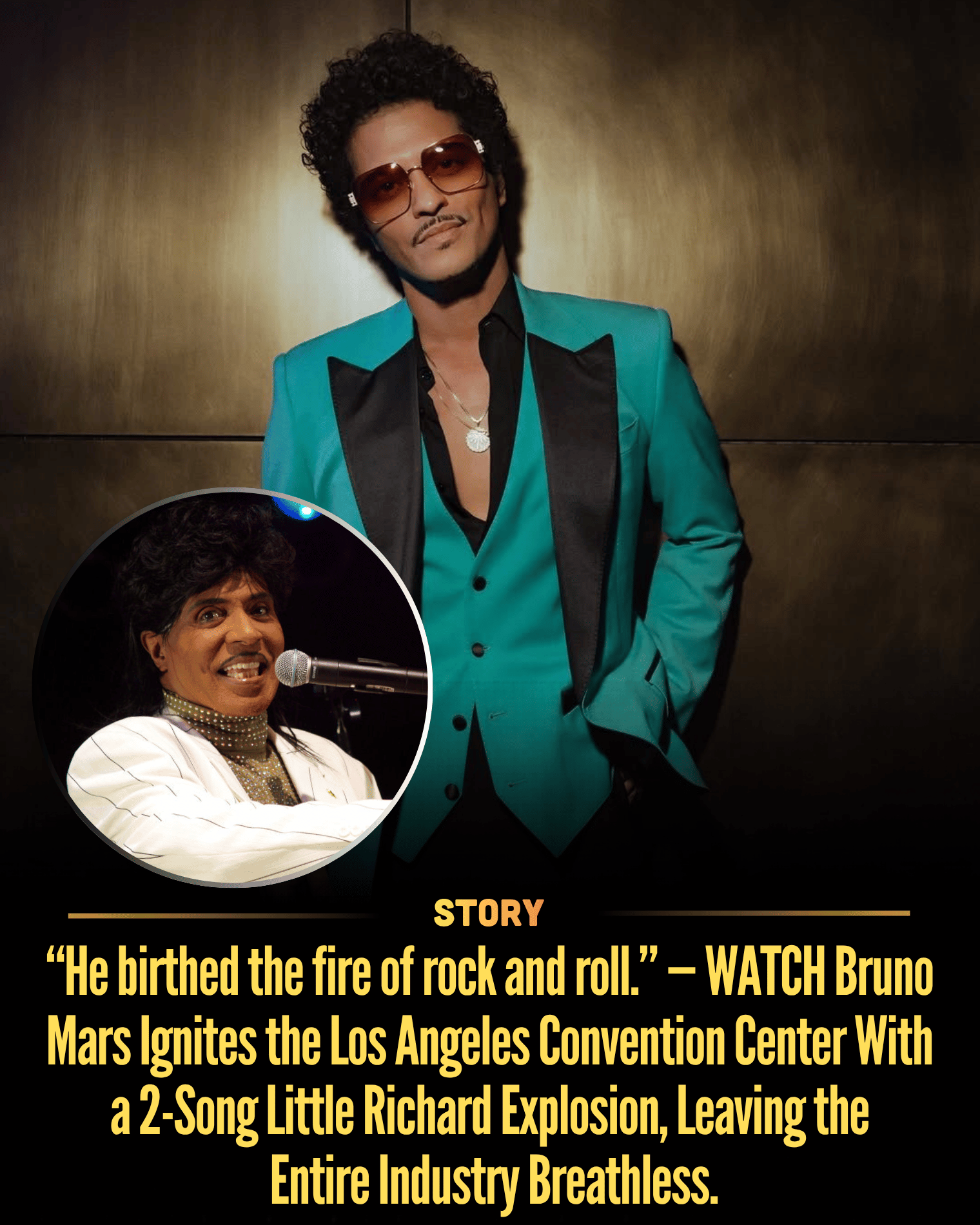 “He birthed the fire of rock and roll.” — WATCH Bruno Mars Ignites the Los Angeles Convention Center With a 2-Song Little Richard Explosion, Leaving the Entire Industry Breathless.