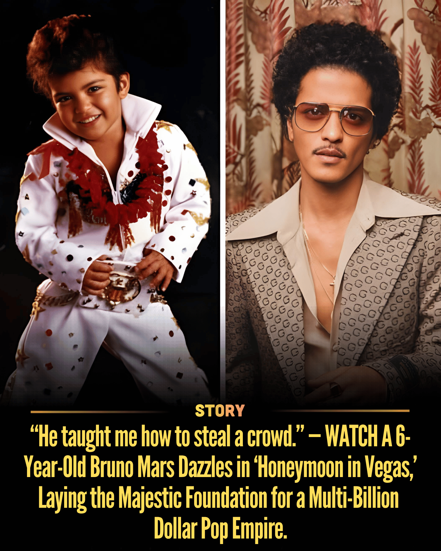 “He taught me how to steal a crowd.” — WATCH A 6-Year-Old Bruno Mars Dazzles in ‘Honeymoon in Vegas,’ Laying the Majestic Foundation for a Multi-Billion Dollar Pop Empire.
