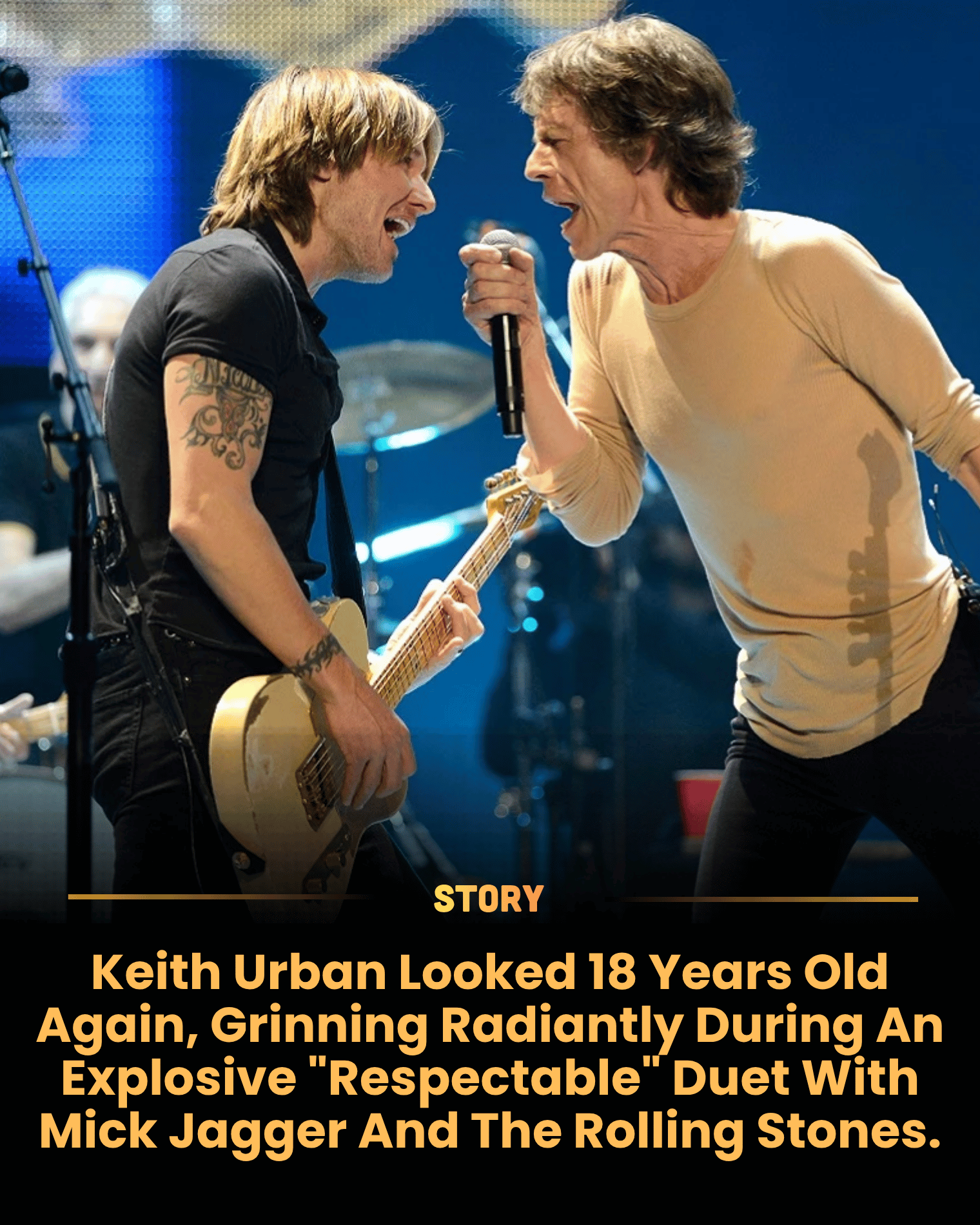 Keith Urban Looked 18 Years Old Again, Grinning Radiantly During An Explosive “Respectable” Duet With Mick Jagger And The Rolling Stones.