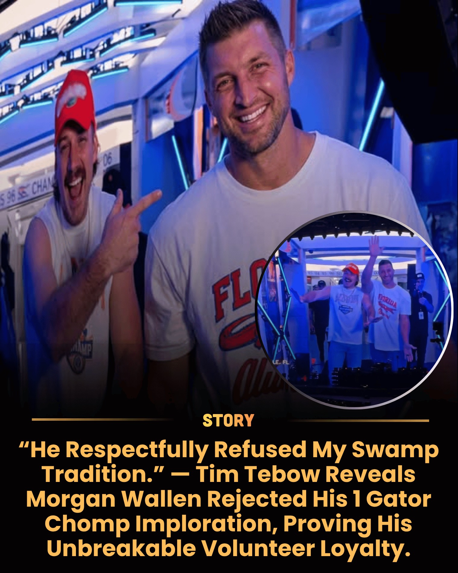 “He Respectfully Refused My Swamp Tradition.” — Tim Tebow Reveals Morgan Wallen Rejected His 1 Gator Chomp Imploration, Proving His Unbreakable Volunteer Loyalty.