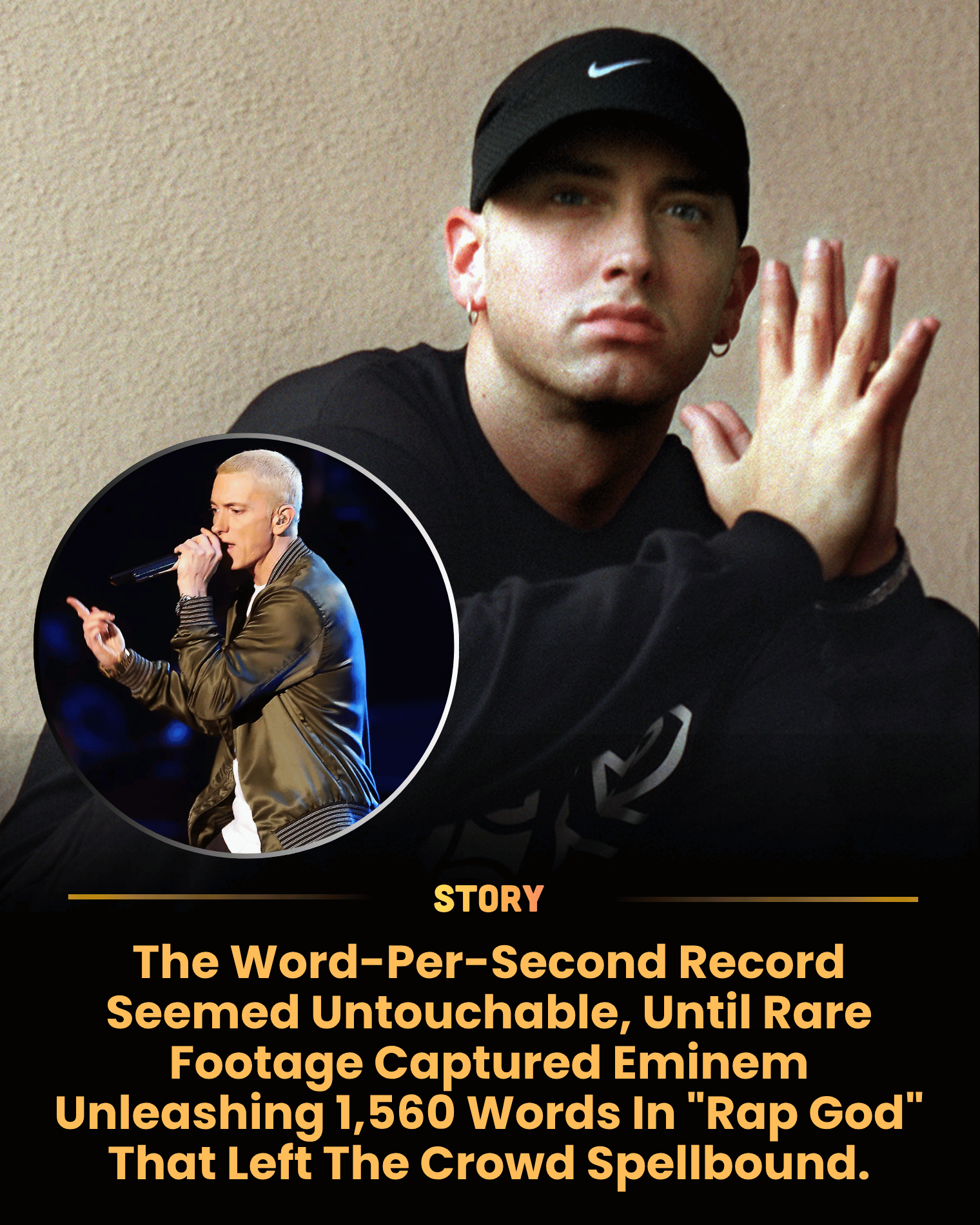 The Word-Per-Second Record Seemed Untouchable, Until Rare Footage Captured Eminem Unleashing 1,560 Words In “Rap God” That Left The Crowd Spellbound.