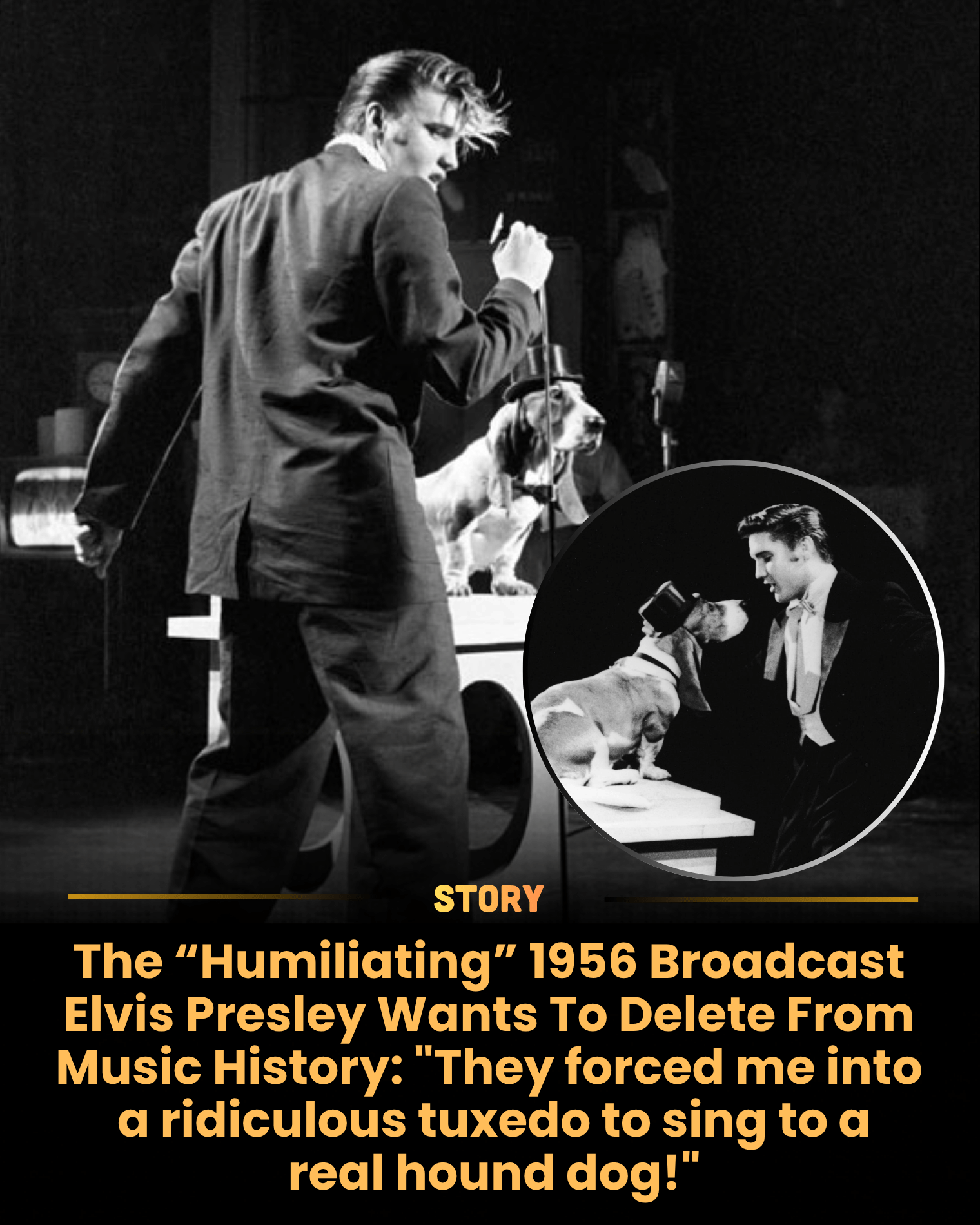 The “Humiliating” 1956 Broadcast Elvis Presley Wants To Delete From Music History: “They forced me into a ridiculous tuxedo to sing to a real hound dog!”
