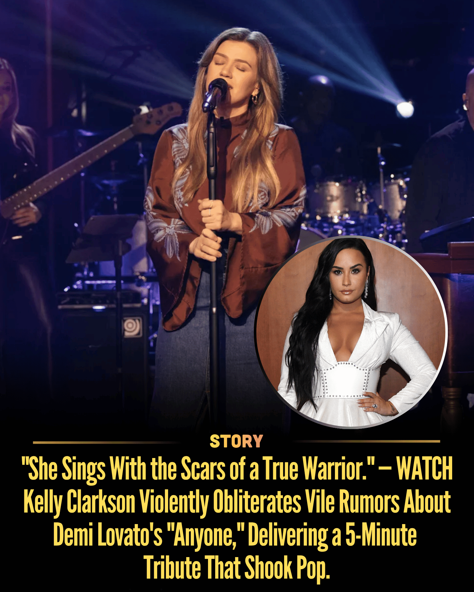 “She Sings With the Scars of a True Warrior.” — WATCH Kelly Clarkson Violently Obliterates Vile Rumors About Demi Lovato’s “Anyone,” Delivering a 5-Minute Tribute That Shook Pop.