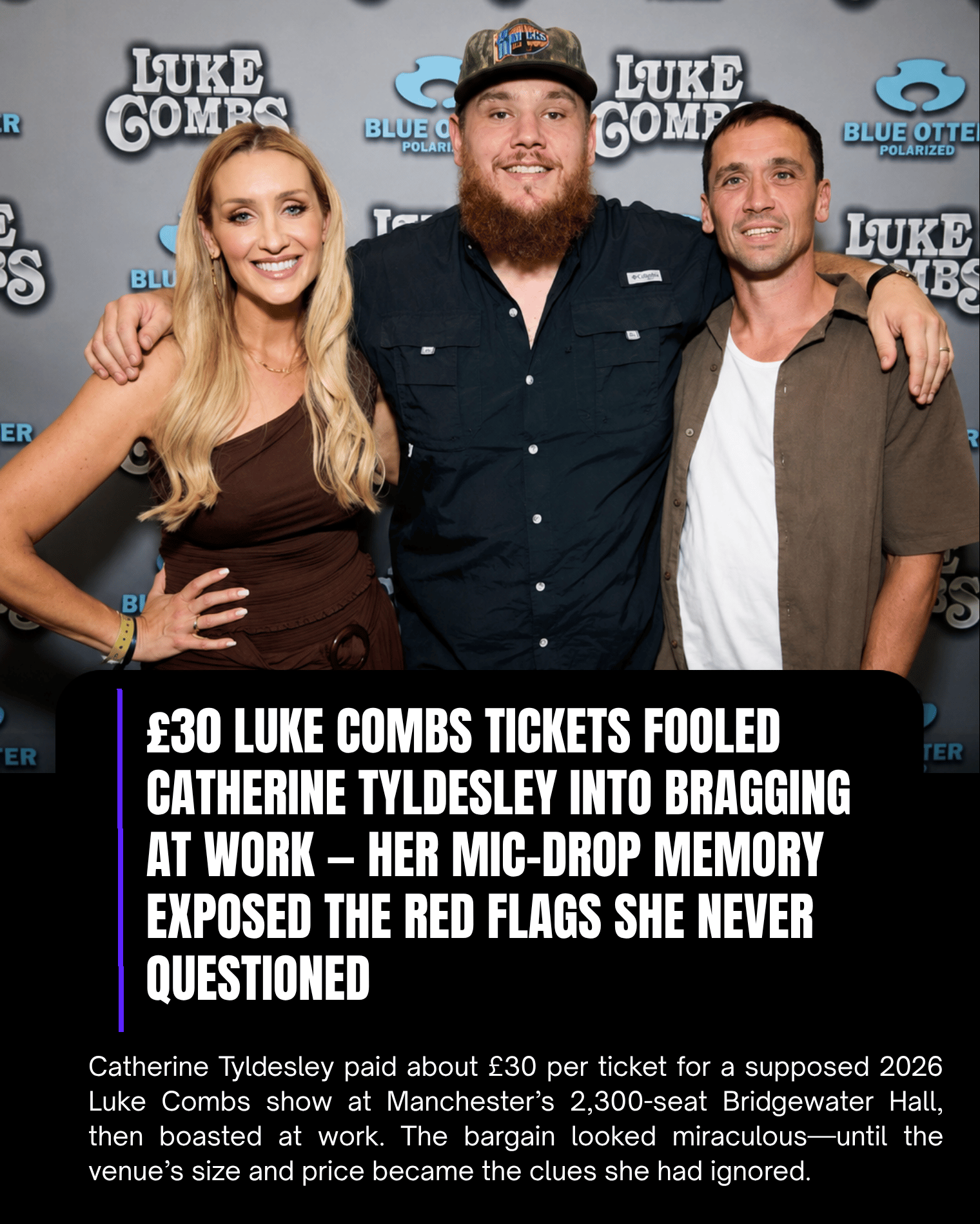 £30 Luke Combs Tickets Fooled Catherine Tyldesley Into Bragging at Work — Her Mic-Drop Memory Exposed the Red Flags She Never Questioned