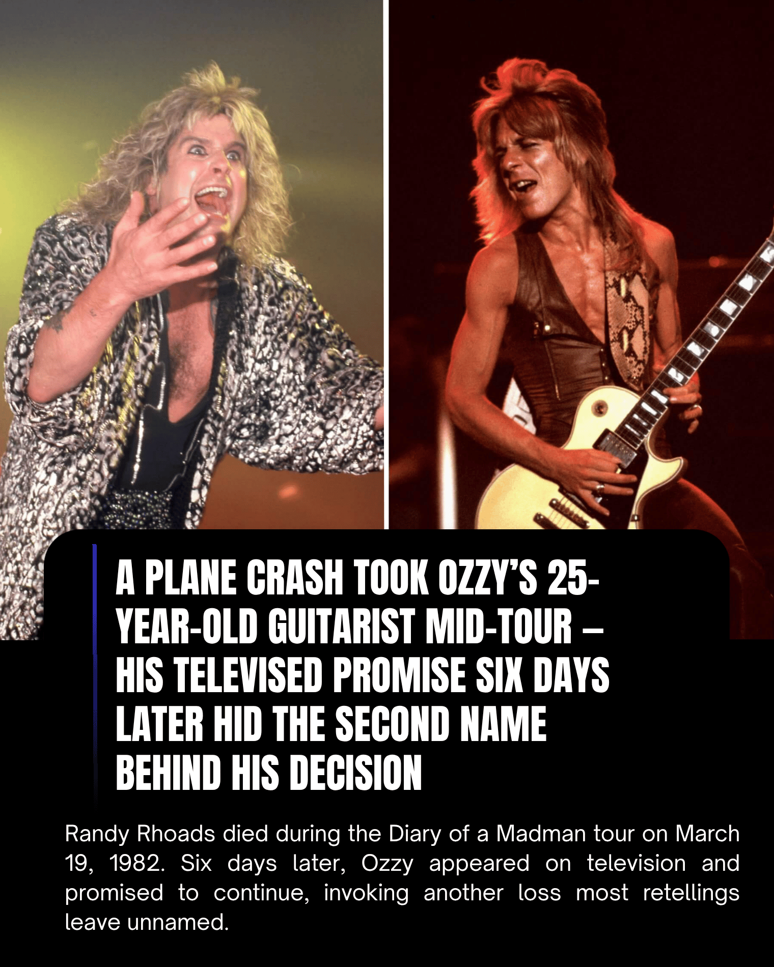 A Plane Crash Took Ozzy’s 25-Year-Old Guitarist Mid-Tour — His Televised Promise Six Days Later Hid the Second Name Behind His Decision